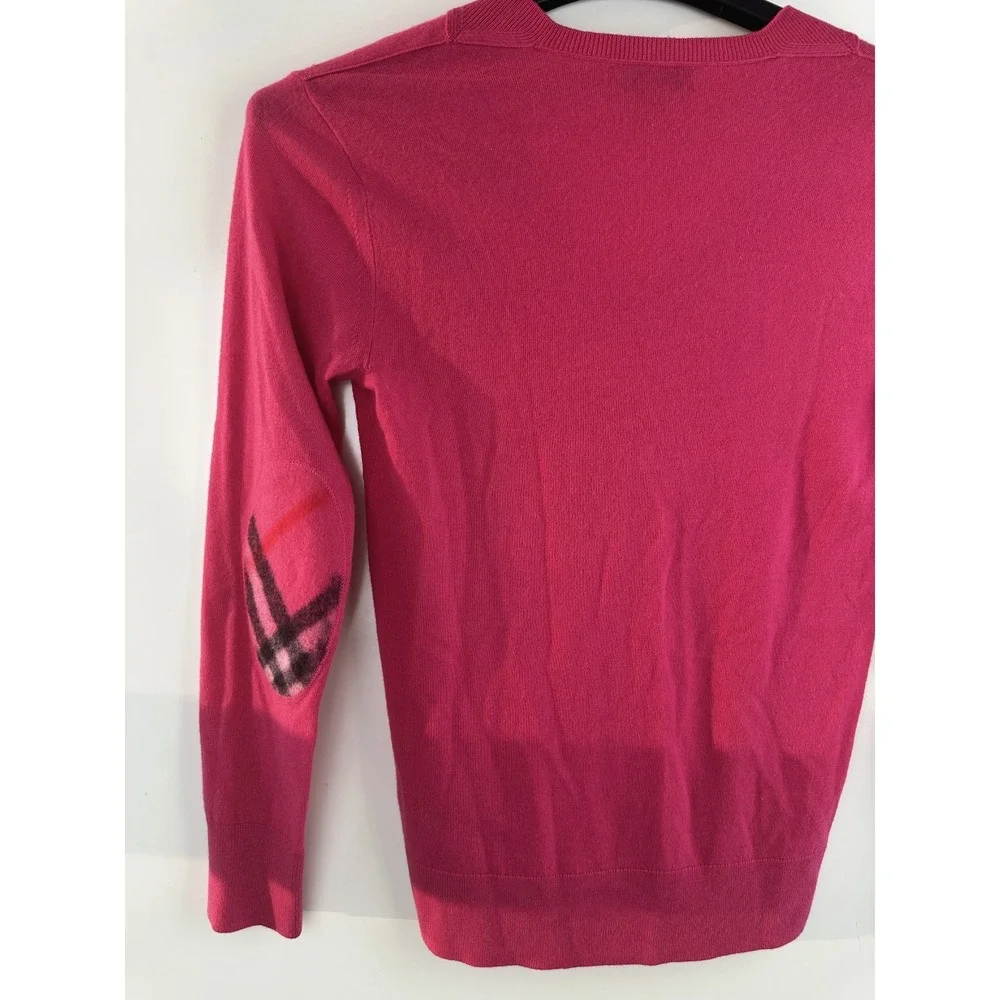 Burberry London Cashmere Sweater Pink Nova Check Elbow Patch XS Luxury Designer - Picture 14 of 16